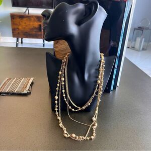 Elegant Multi-Strand Beaded Necklace Vintage Gold Tone